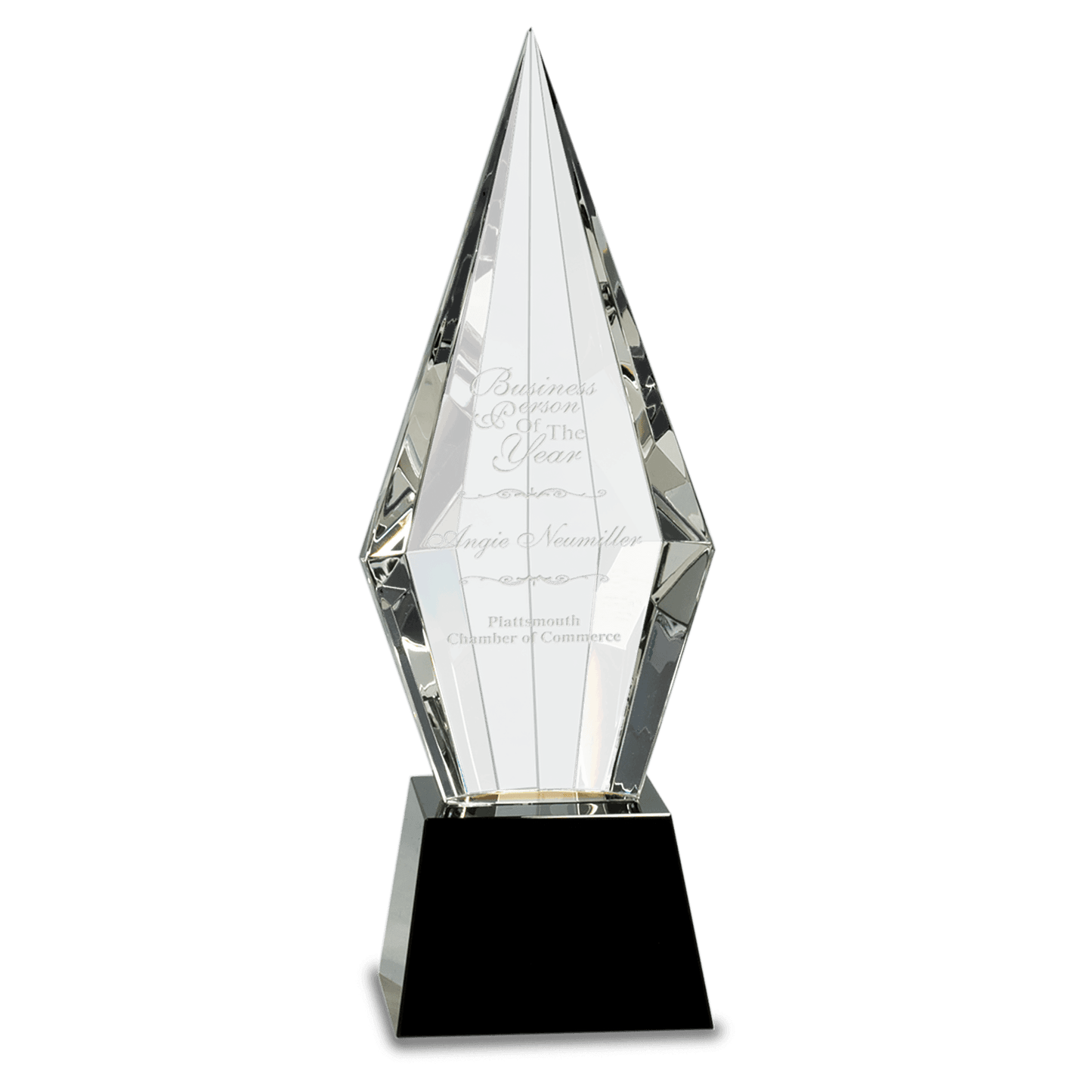 Obelisk Facet Crystal on Black Pedestal Base