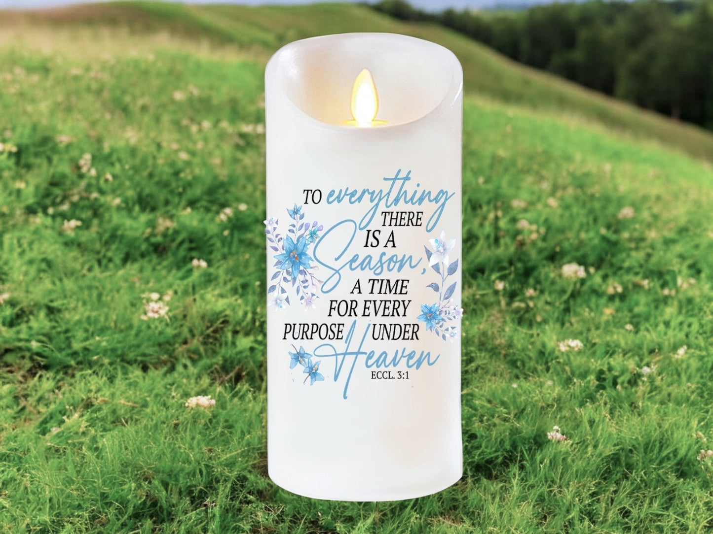 A Season For Everything Bible Verse Dancing Wick LED Candle - Celebrate Prints