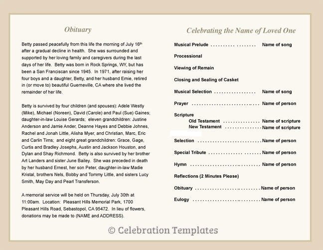 Alexandria Funeral Program Template - The Funeral Program Site