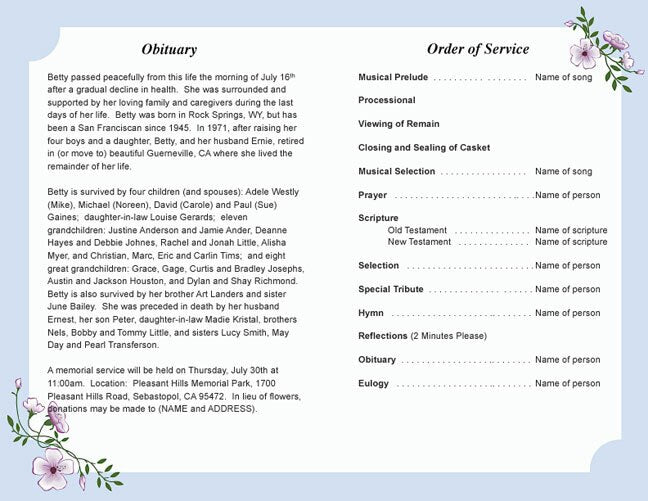 Allison Funeral Program Template - The Funeral Program Site