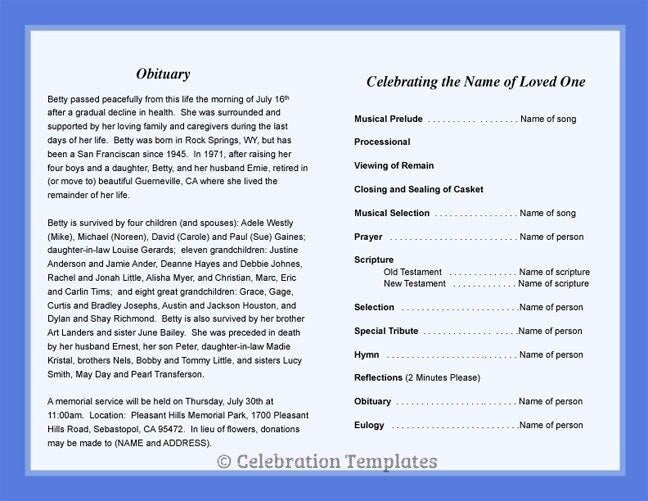 Ambience Funeral Program Template - The Funeral Program Site