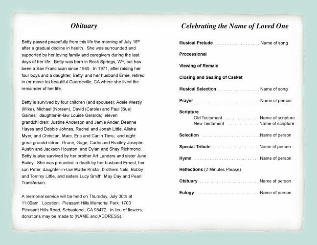 Angelina Funeral Program Template - The Funeral Program Site