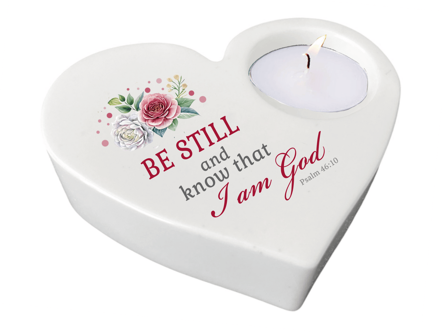 Be Still 2 Bible Verse Heart Tea Light Candle Holder - Celebrate Prints