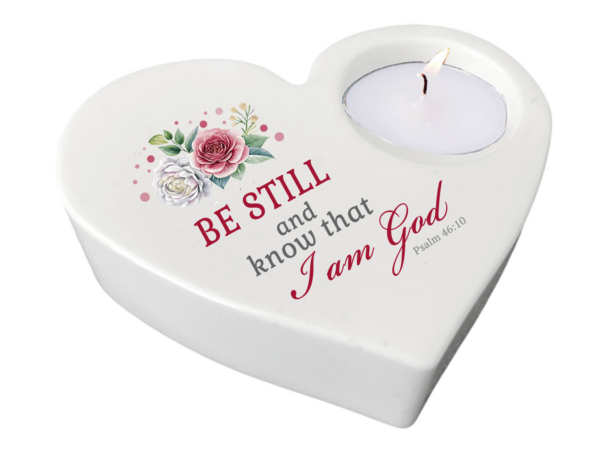 Be Still 2 Bible Verse Heart Tea Light Candle Holder - Celebrate Prints