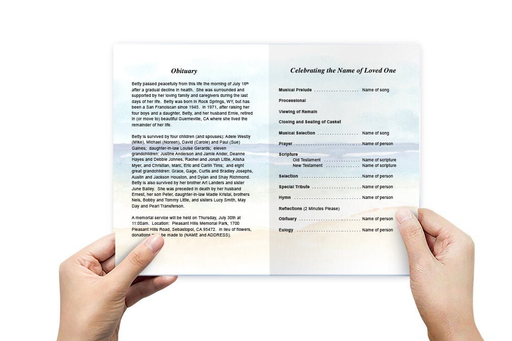 Beach Watercolor Funeral Program Template - The Funeral Program Site