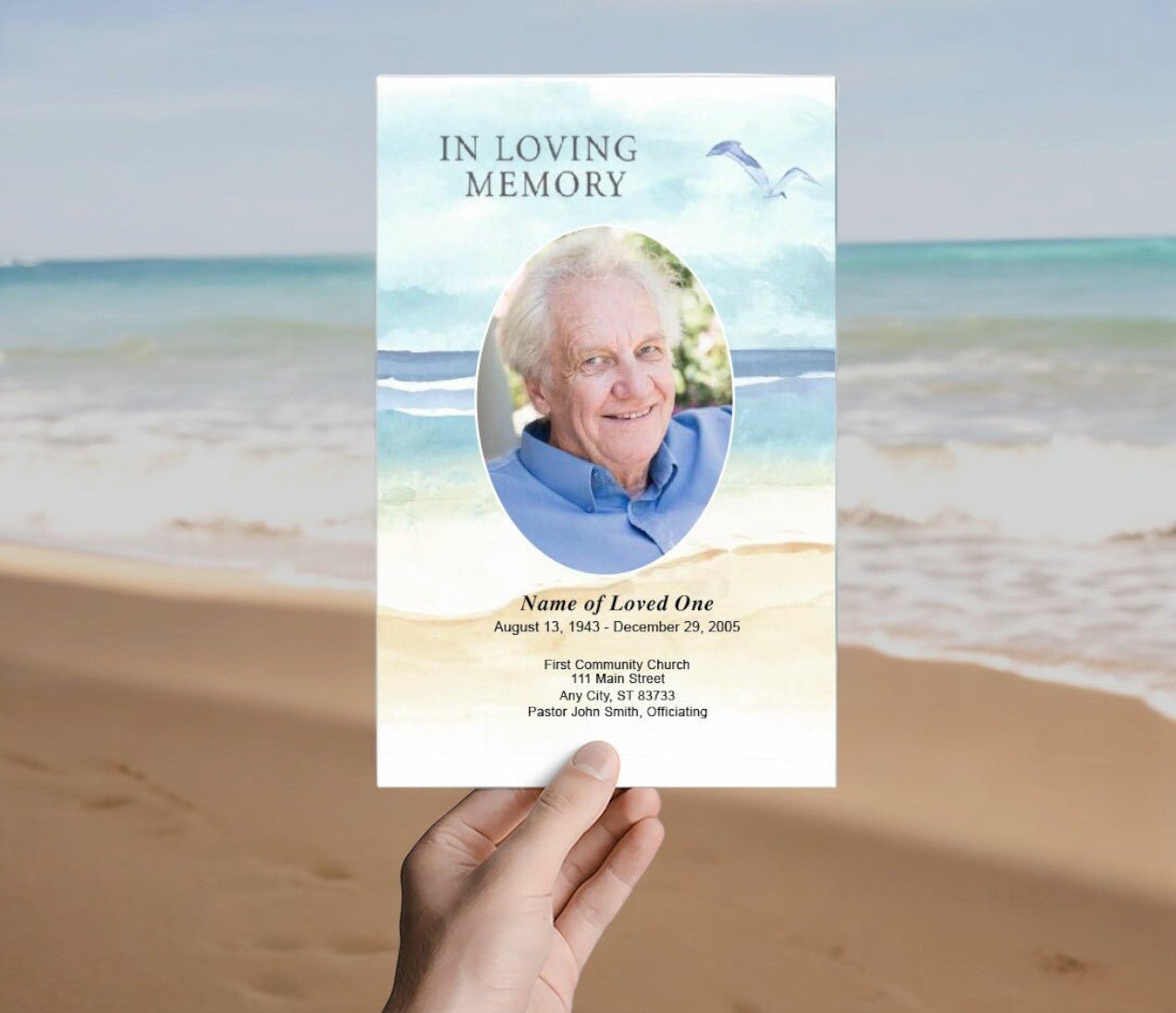 Beach Watercolor Funeral Program Template - The Funeral Program Site