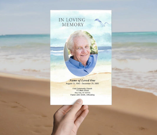 Beach Watercolor Funeral Program Template - The Funeral Program Site