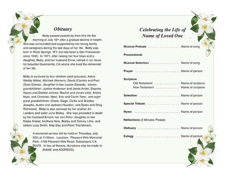 Belinda Funeral Program Template - The Funeral Program Site