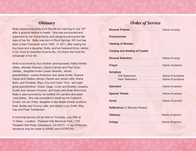 Bella Funeral Program Template - The Funeral Program Site