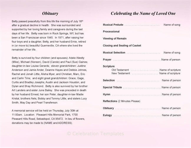 Beloved Funeral Program Template - The Funeral Program Site