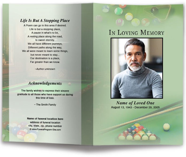 Billiards Funeral Program Template - The Funeral Program Site