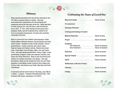 Birdhouse Funeral Program Template - The Funeral Program Site