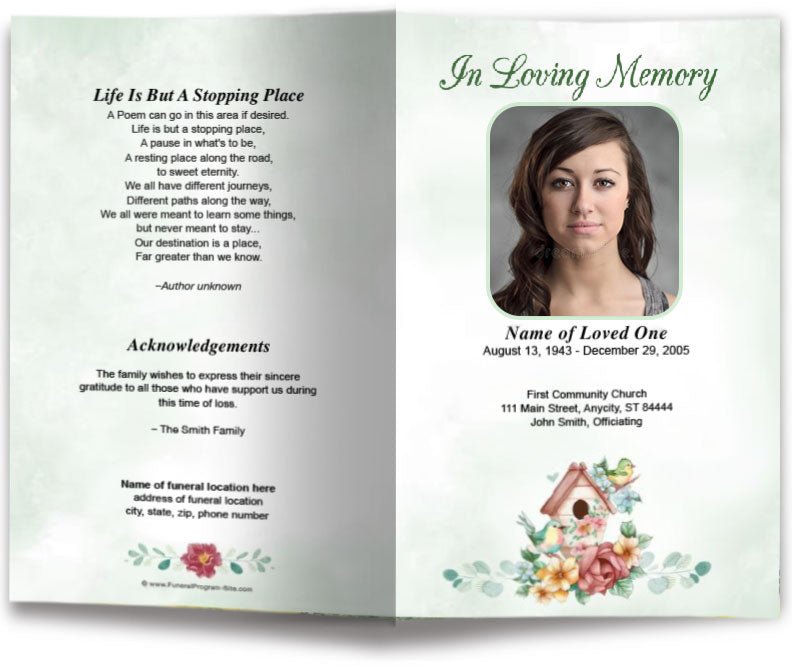 Birdhouse Funeral Program Template - The Funeral Program Site