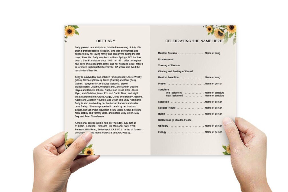 Black Eyed Susan Watercolor Funeral Program Template - The Funeral Program Site