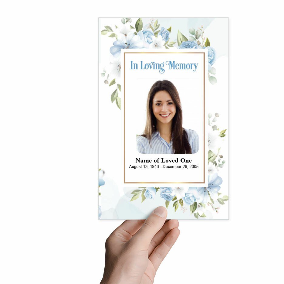 Blue Blossom Watercolor Funeral Program Template - The Funeral Program Site