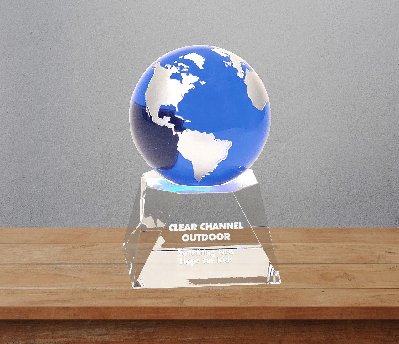 Blue Crystal Globe on Clear Crystal Base - Celebrate Prints