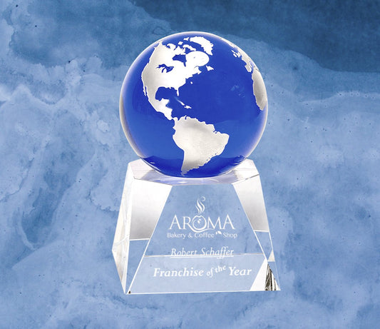 Blue Crystal Globe on Clear Crystal Base - Celebrate Prints