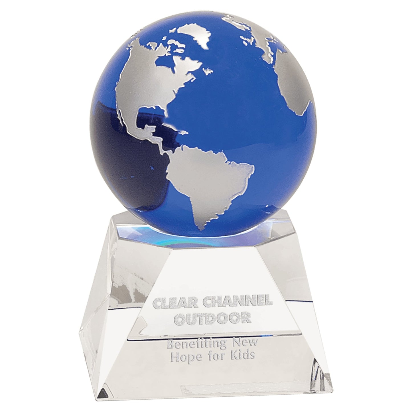 Blue Crystal Globe on Clear Crystal Base - Celebrate Prints