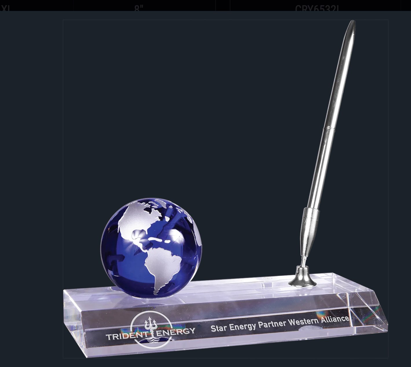 Blue Crystal Globe with Base and Pen - Celebrate Prints