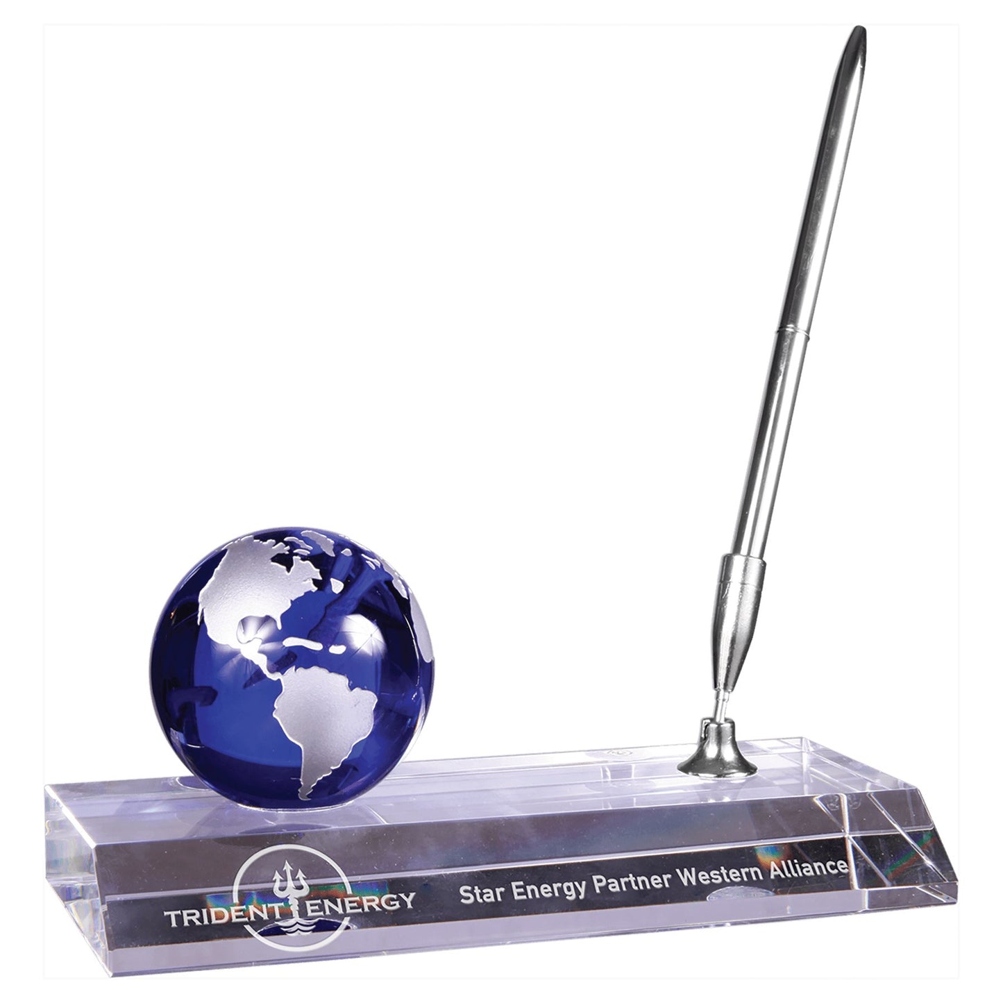 Blue Crystal Globe with Base and Pen - Celebrate Prints