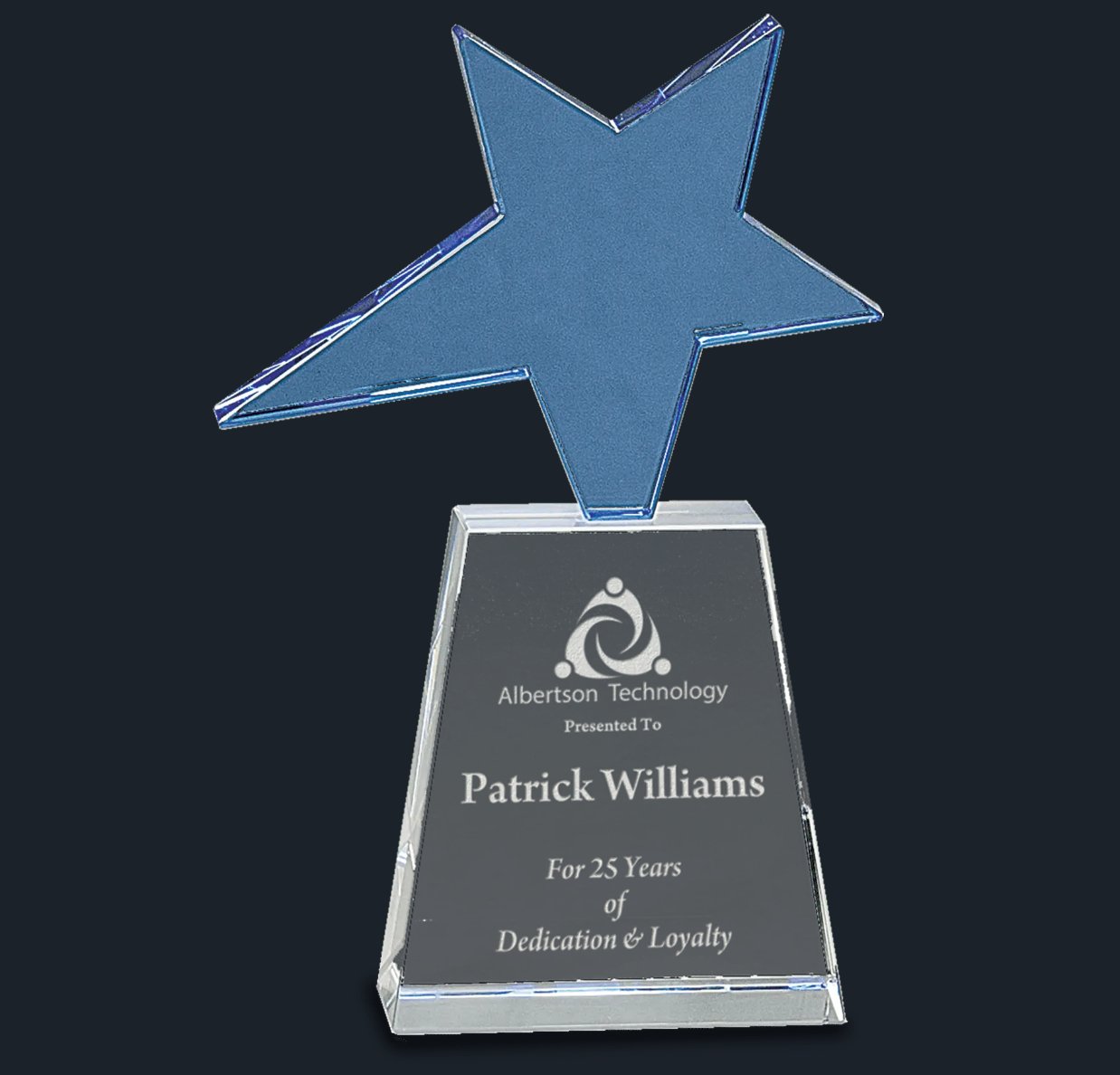 Blue Crystal Star on Clear Pedestal Base - Celebrate Prints