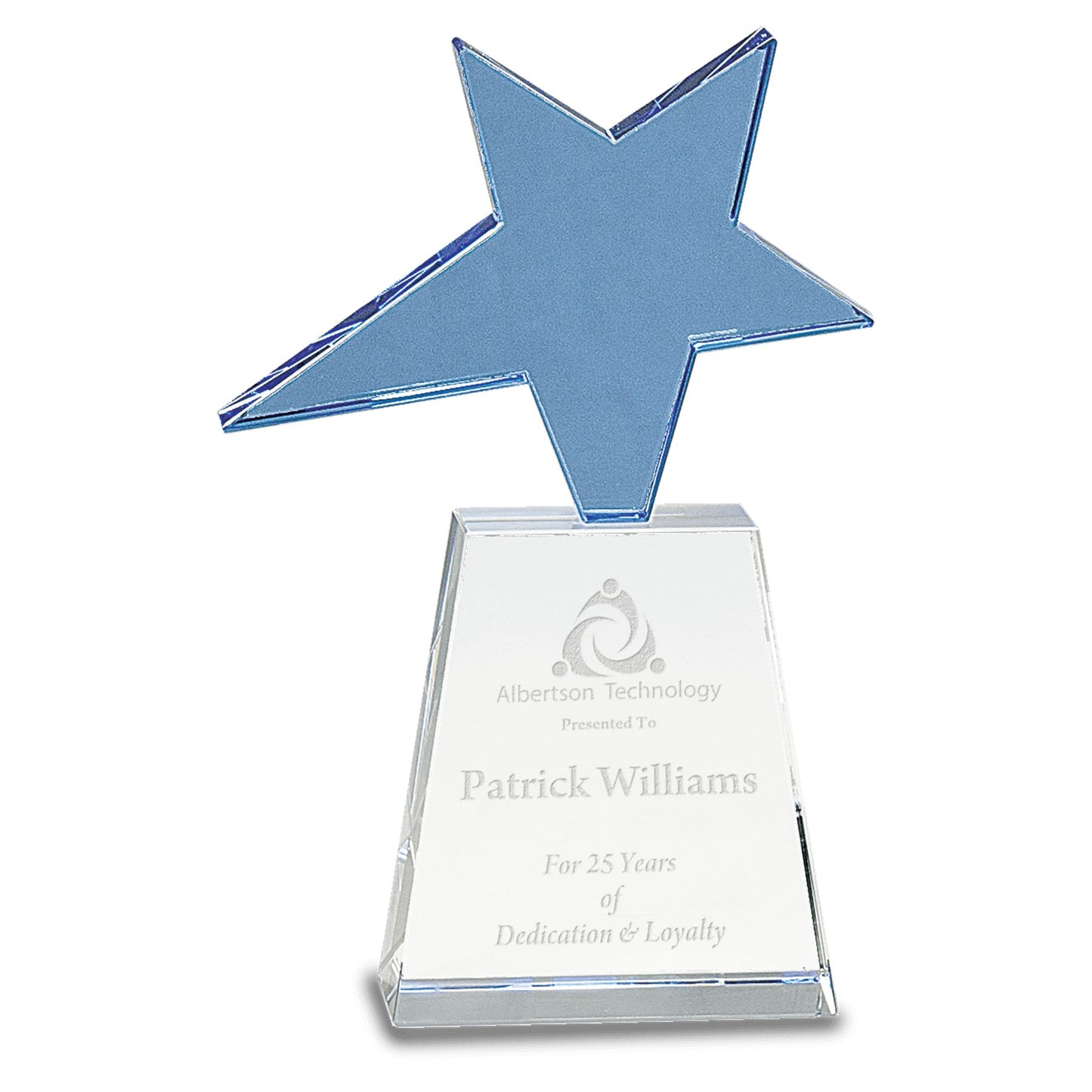 Blue Crystal Star on Clear Pedestal Base - Celebrate Prints
