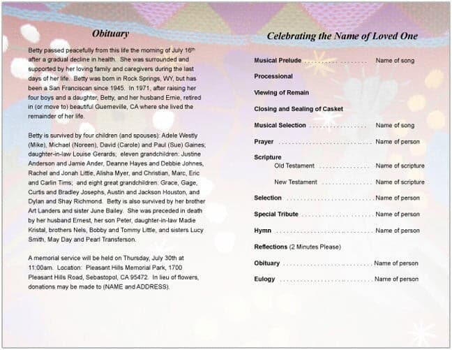 Bonita Funeral Program Template - The Funeral Program Site