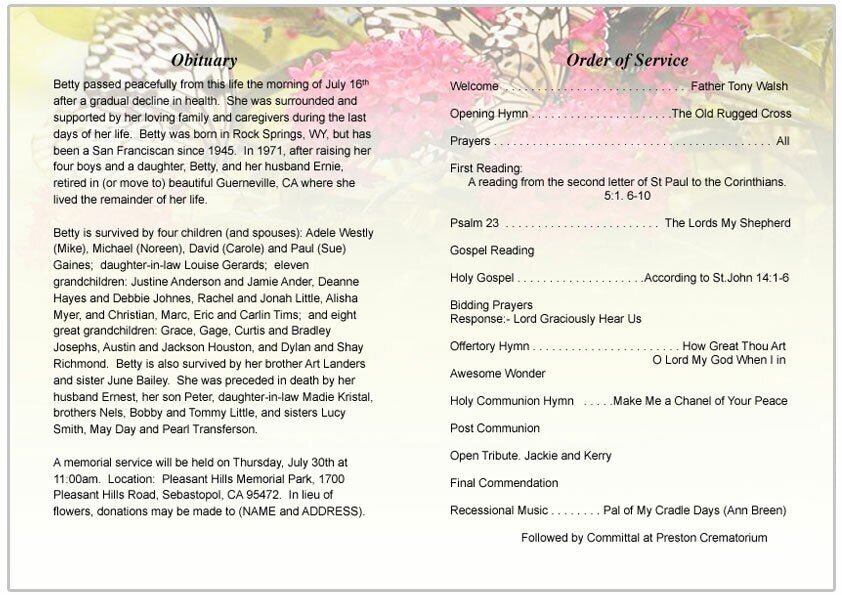 Bouquet Funeral Program Template - The Funeral Program Site