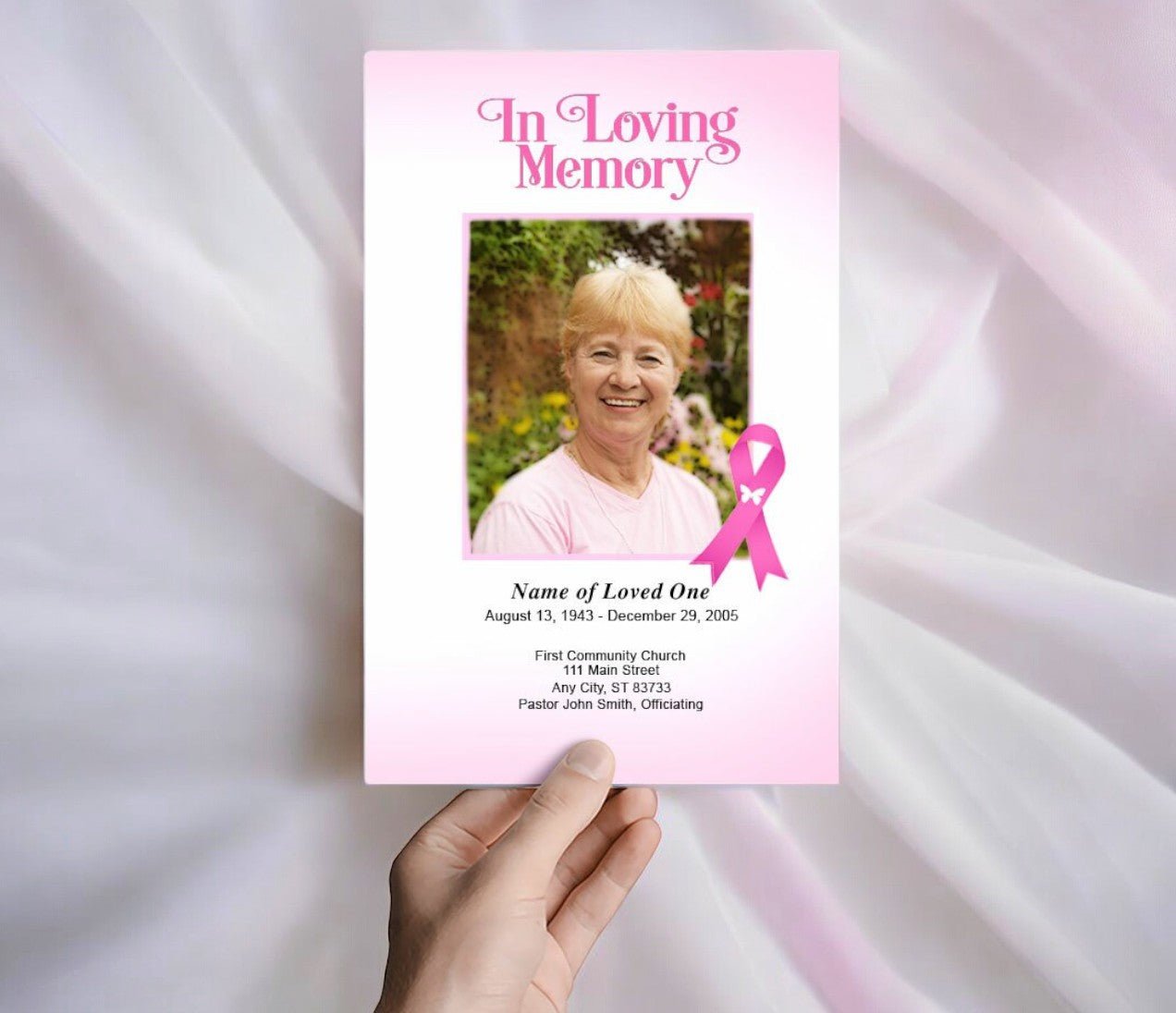 Breast Cancer Pink Ribbon Funeral Program Template - The Funeral Program Site