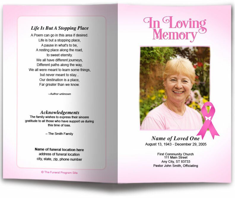 Breast Cancer Pink Ribbon Funeral Program Template - The Funeral Program Site