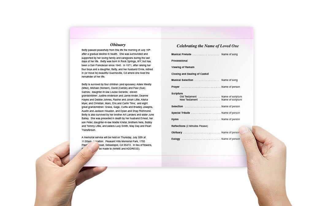 Breast Cancer Pink Ribbon Funeral Program Template - The Funeral Program Site