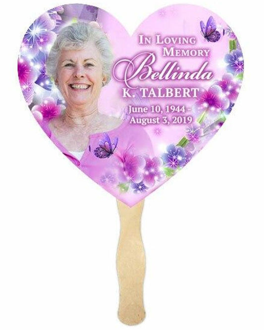 Butterflies Heart Memorial Fan With Wooden Handle (Pack of 10) - Celebrate Prints