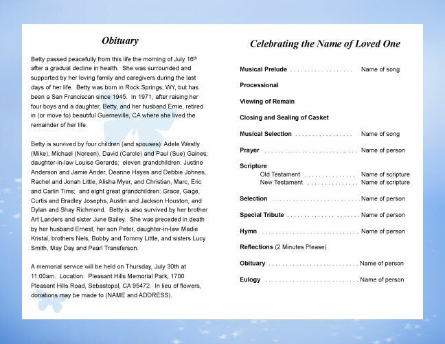 Butterfly Funeral Program Template - The Funeral Program Site