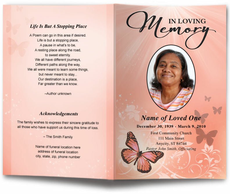 Butterfly Funeral Program Template - The Funeral Program Site