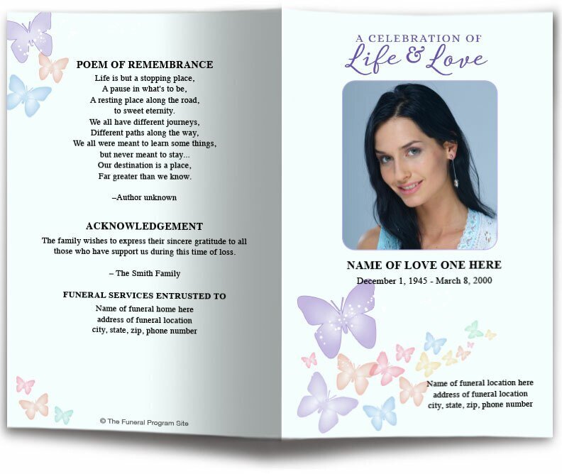 Butterfly Fusion Watercolor Funeral Program Template - The Funeral Program Site
