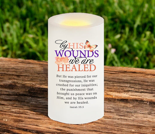 By His Wounds Bible Verse Candle - Celebrate Prints
