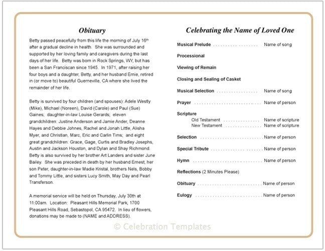 Caramel Funeral Program Template - The Funeral Program Site