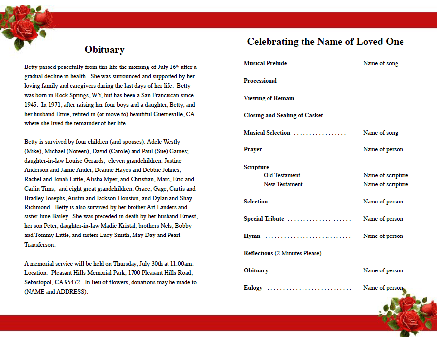 Cardinal Ribbon Funeral Program Template - The Funeral Program Site