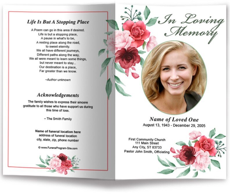Carrara Watercolor Funeral Program Template - The Funeral Program Site