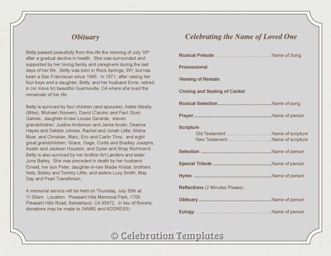 Celebrity Funeral Program Template - The Funeral Program Site