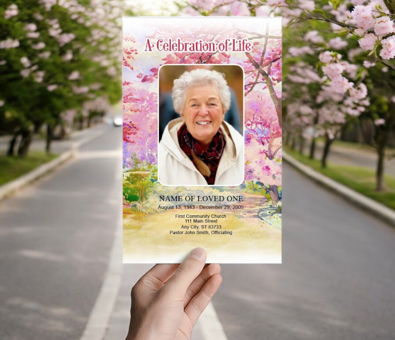 Cherry Blossom Watercolor Funeral Program Template - The Funeral Program Site