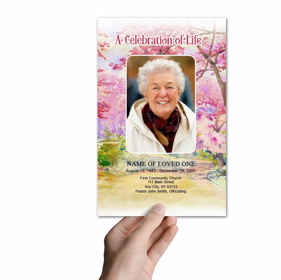 Cherry Blossom Watercolor Funeral Program Template - The Funeral Program Site