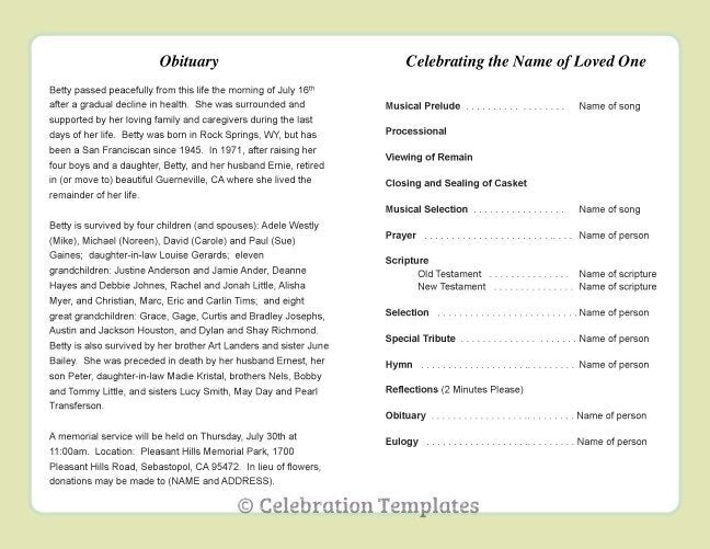 Christie Funeral Program Template - The Funeral Program Site
