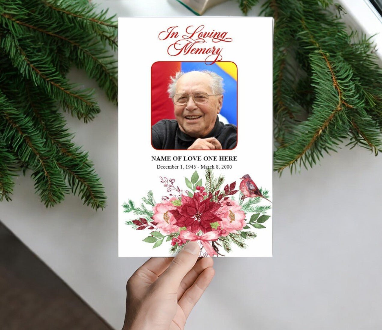 Christmas Floral Watercolor Funeral Program Template - The Funeral Program Site