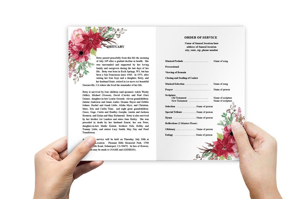 Christmas Floral Watercolor Funeral Program Template - The Funeral Program Site