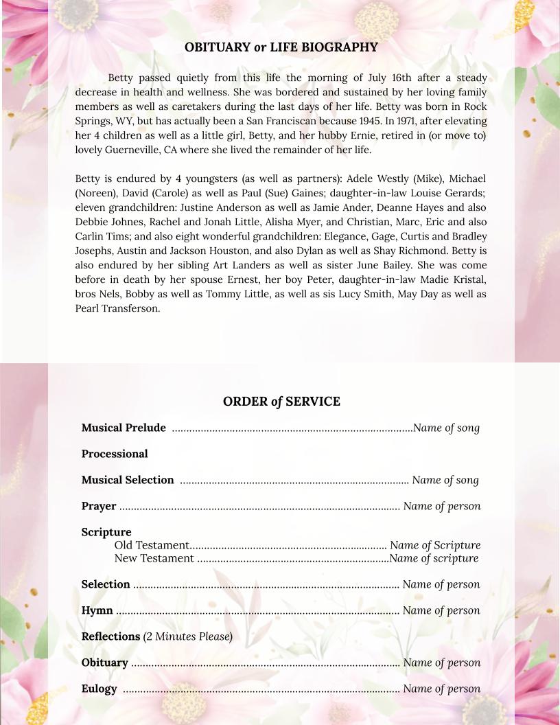 Chrysanthenym Greeting Card Style Google Docs Funeral Program Template - The Funeral Program Site