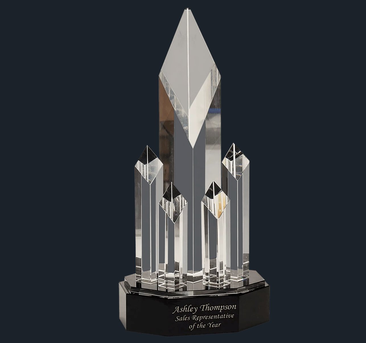 Clear Crystal 5 Rising Diamonds on Black Pedestal Base - Celebrate Prints