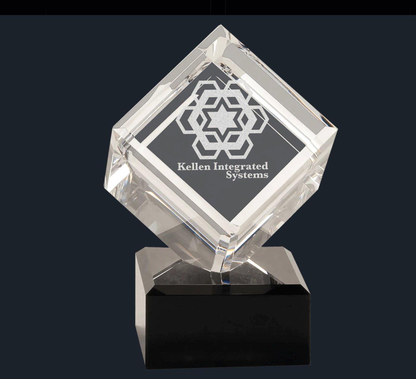 Clear Crystal Cube on Black Pedestal Base - Celebrate Prints