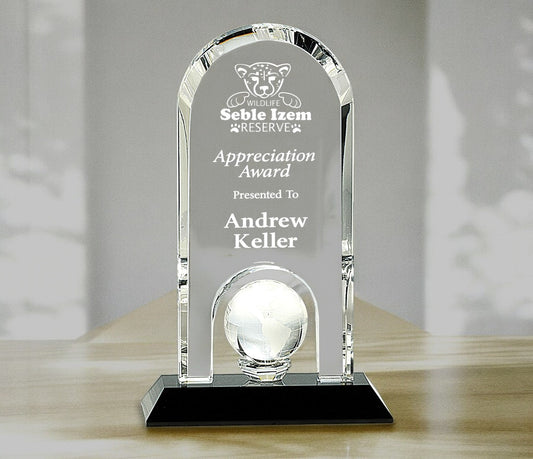 Clear Crystal Dome with Inset Globe on Black Base - Celebrate Prints