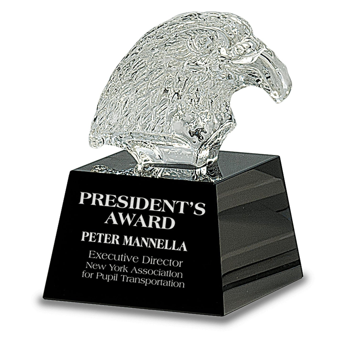 Clear Crystal Eagle Head on Black Pedestal Base - Celebrate Prints